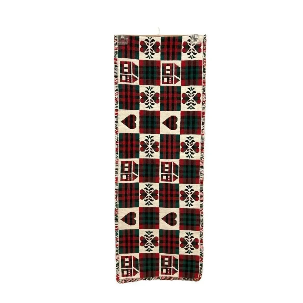 Country Plaid Table Runner Fringed Ends 72” inches L x 13” inches